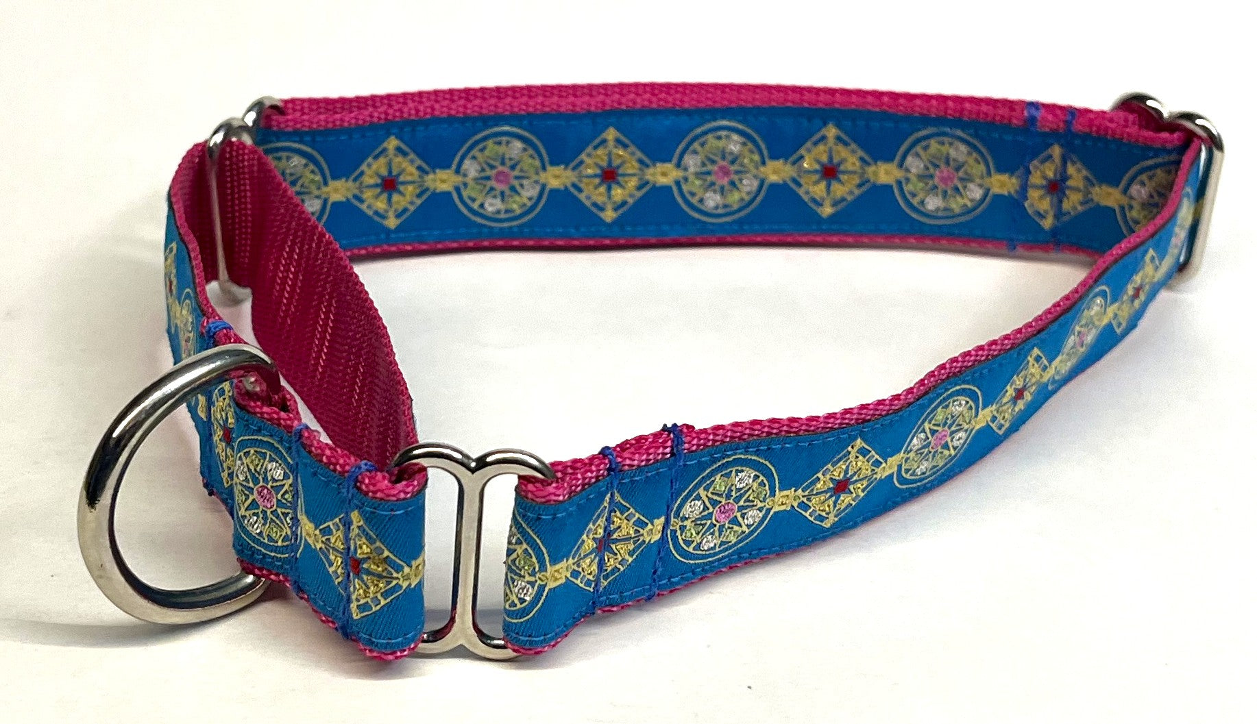 Blue with Gold Medallion Designs Martingale Collar 1in