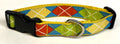 Blue with Green, Yellow, Red Argyle Design Dog Collar 1in