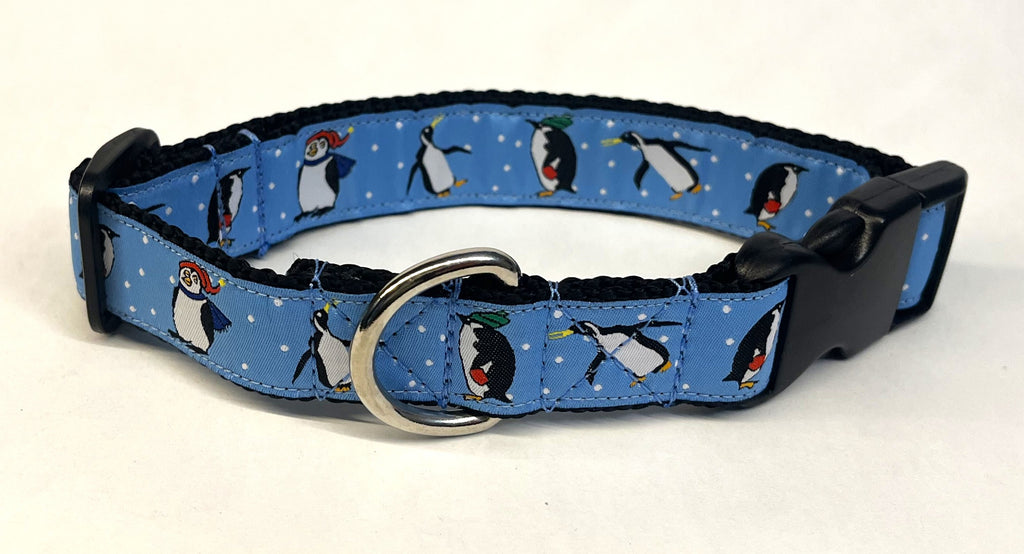 Blue with Penguins Dog Collar 1in
