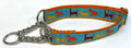 Blue with Red, Yellow, and Red Dogs Chain Martingale Collar 1in