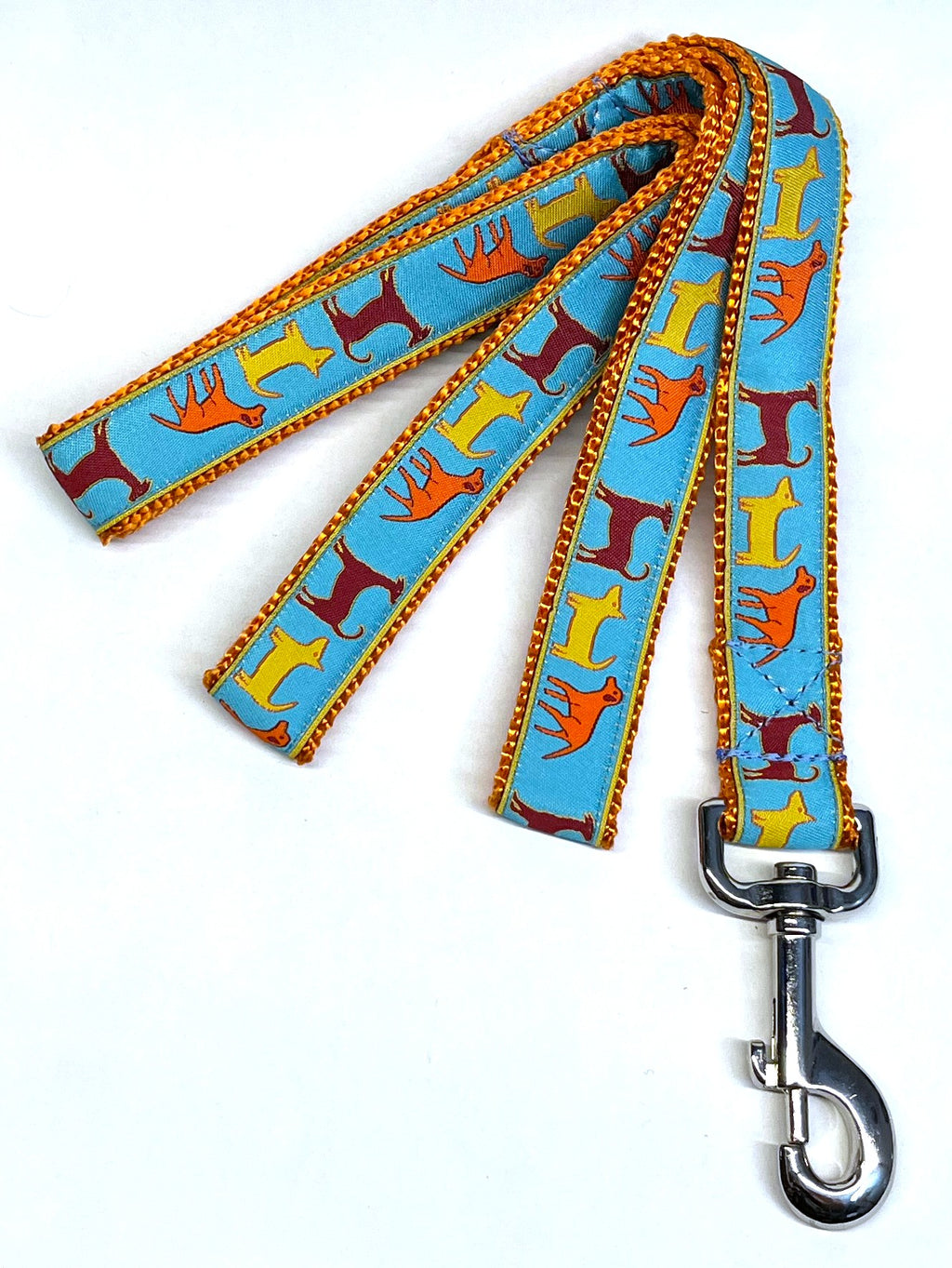 Blue with Red, Yellow, and Red Dogs Dog Leash 1in