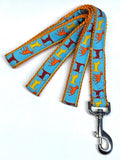 Blue with Red, Yellow, and Red Dogs Dog Leash 1in