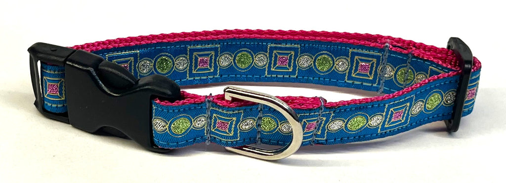 Blue with Sparkly Jewel Design Dog Collar 3/4