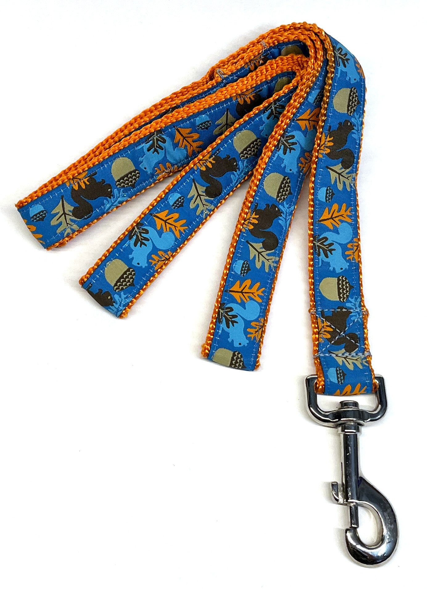 Blue with Squirrels, Acorns, and Leaves Dog Leash 1in