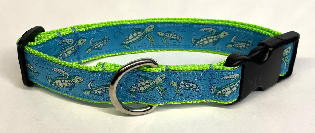 Blue with Turtles Dog Collar 1in