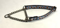 Blue with White and Brown Flowers Chain Martingale Collar 1/2
