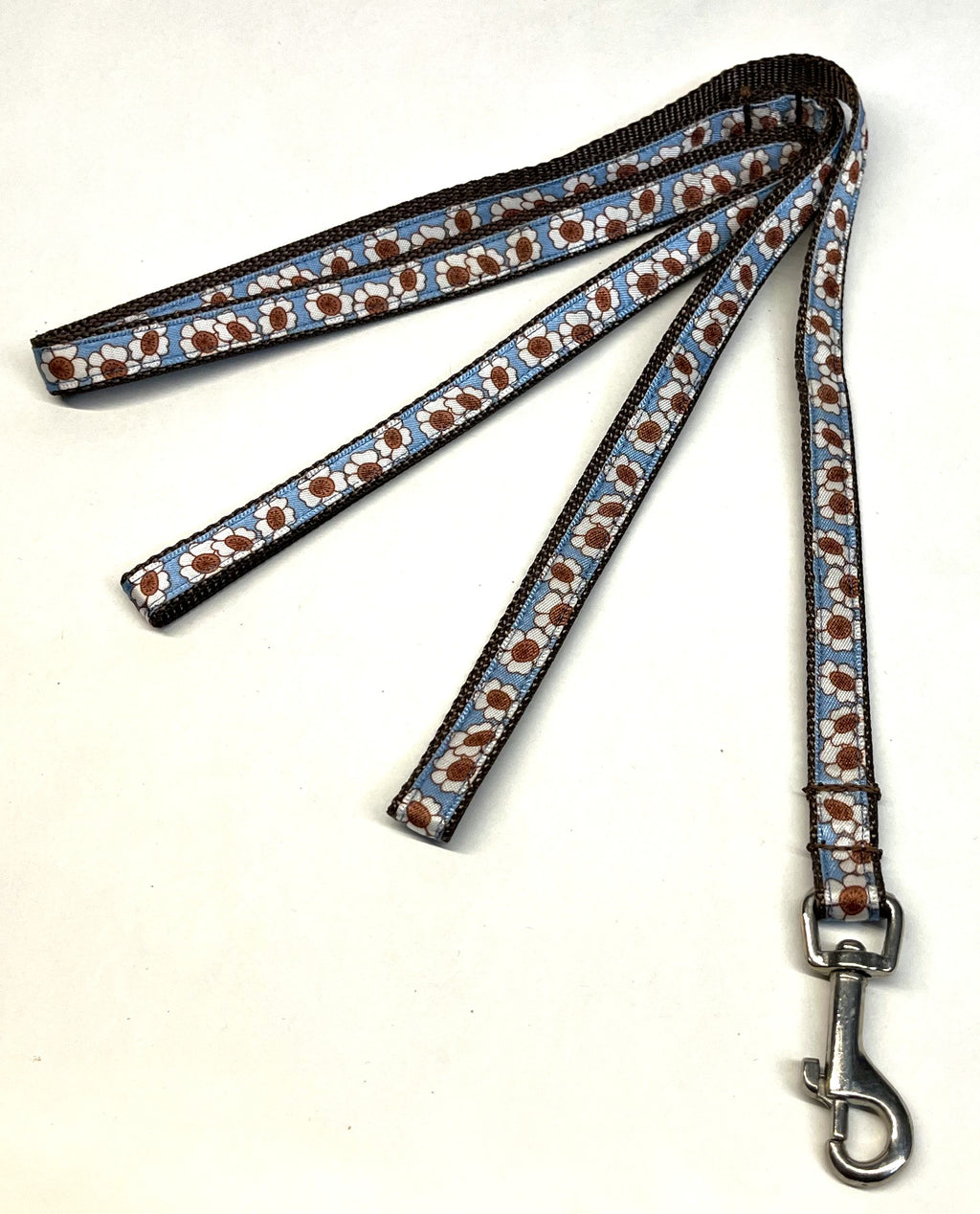Blue with White and Brown Flowers Dog Leash 1/2