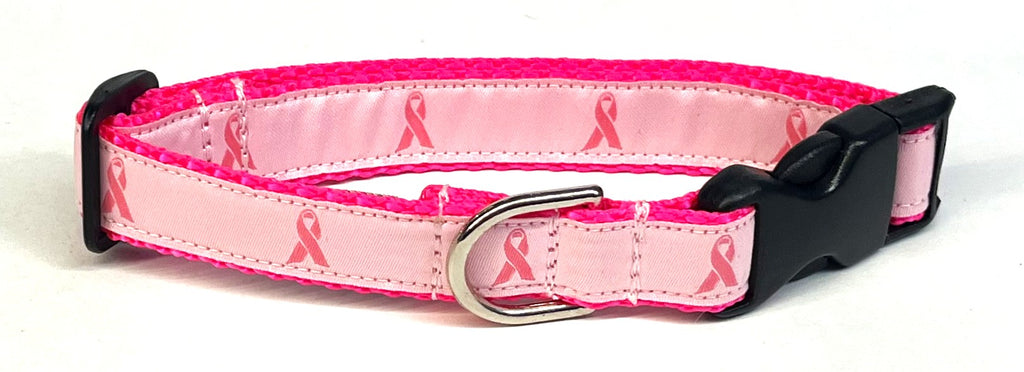 Breast Cancer Awareness Ribbon Dog Collar 3/4