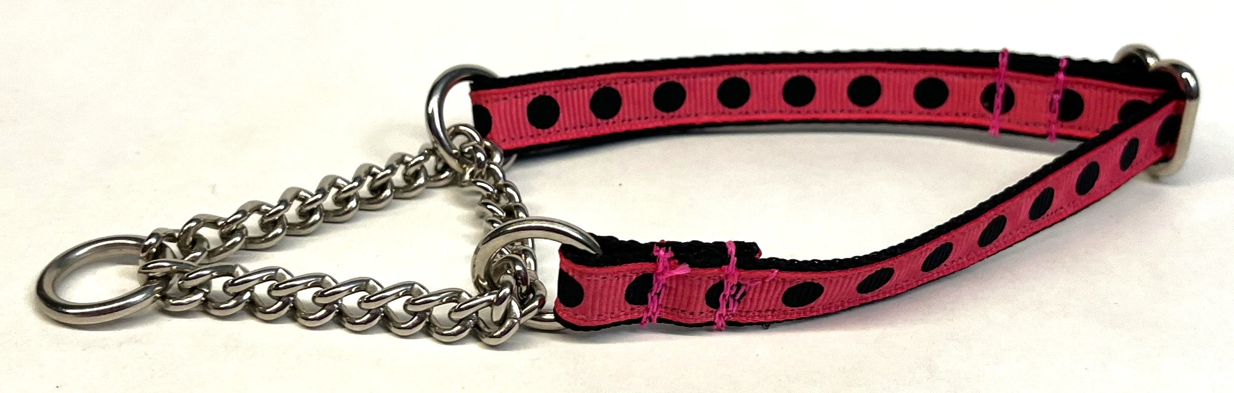 Bright Pink with Black Dots Chain Martingale Collar 1/2