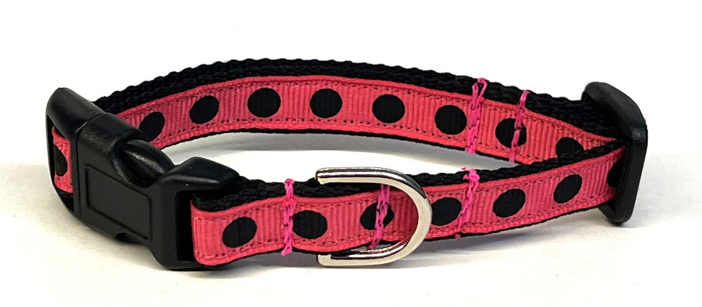 Bright Pink with Black Dots Dog Collar 1/2