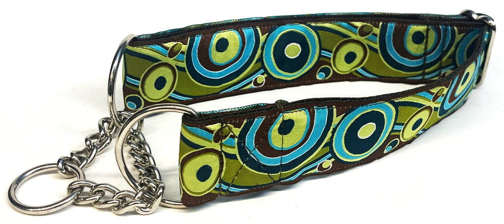 Brown, Blue, and Green Swoosh with Dots Chain Martingale Collar 1 1/2 in