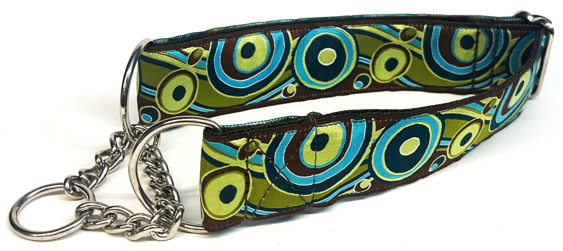 Brown, Blue, and Green Swoosh with Dots Chain Martingale Collar 1 1/2 in