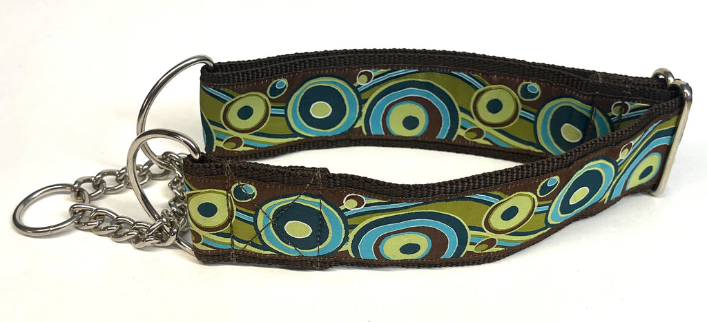 Brown, Blue, Green Swoosh with Dots Chain Martingale Collar 2in