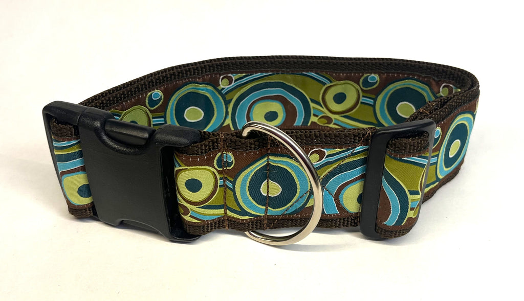 Brown, Blue, Green Swoosh with Dots Dog Collar 2in