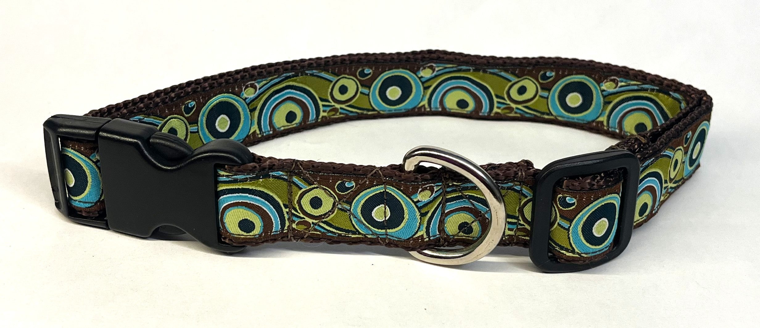 Brown Blue Green Swoosh with Dots Dog Collar 1in