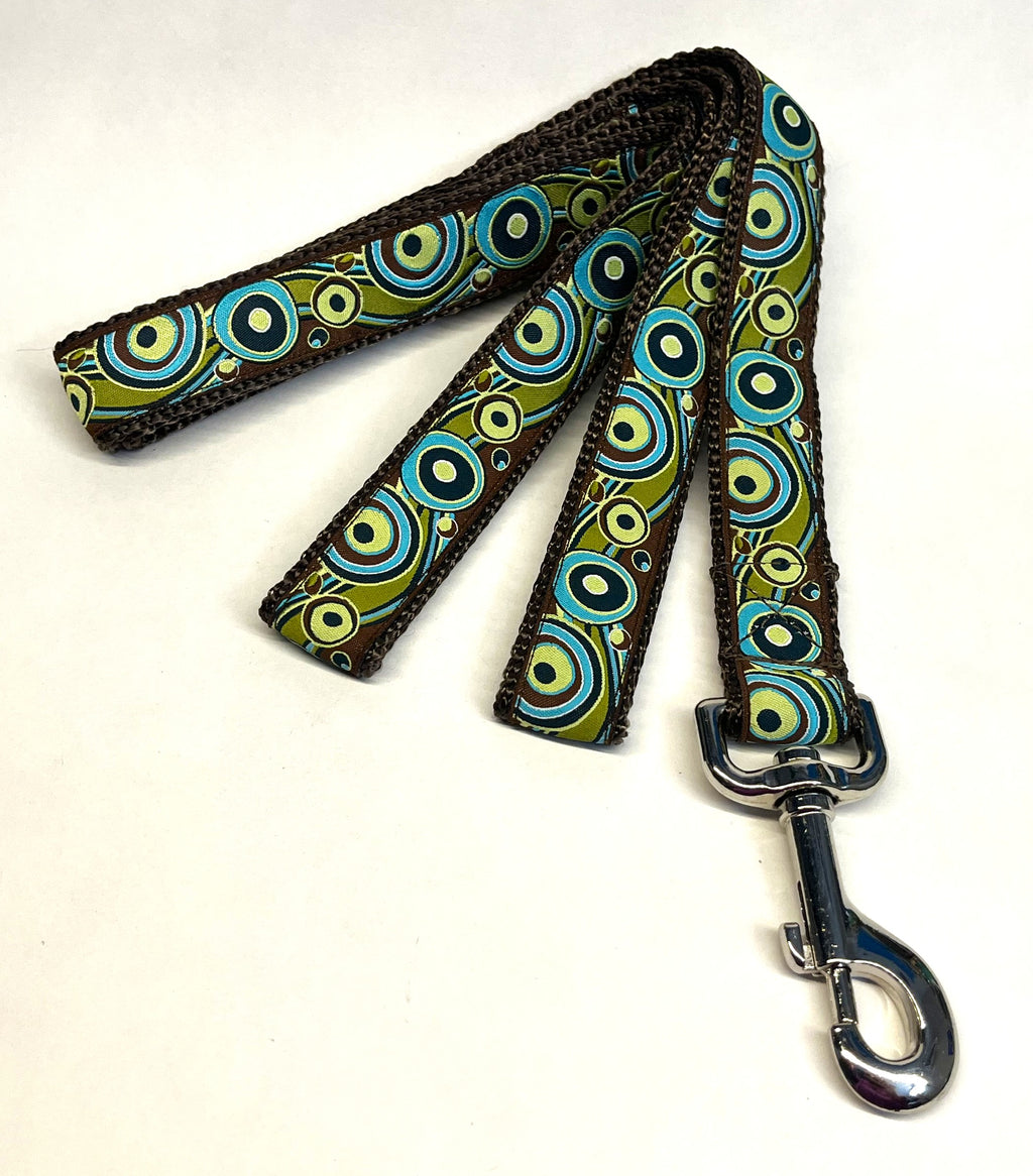 Brown Blue Green Swoosh with Dots Dog Leash 1in
