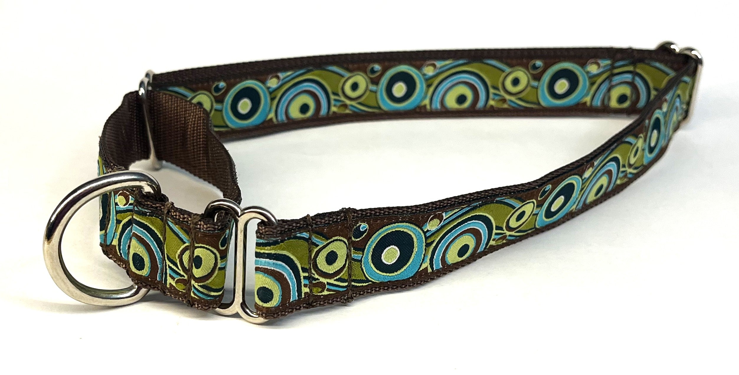 Brown Blue Green Swoosh with Dots Martingale Collar 1in