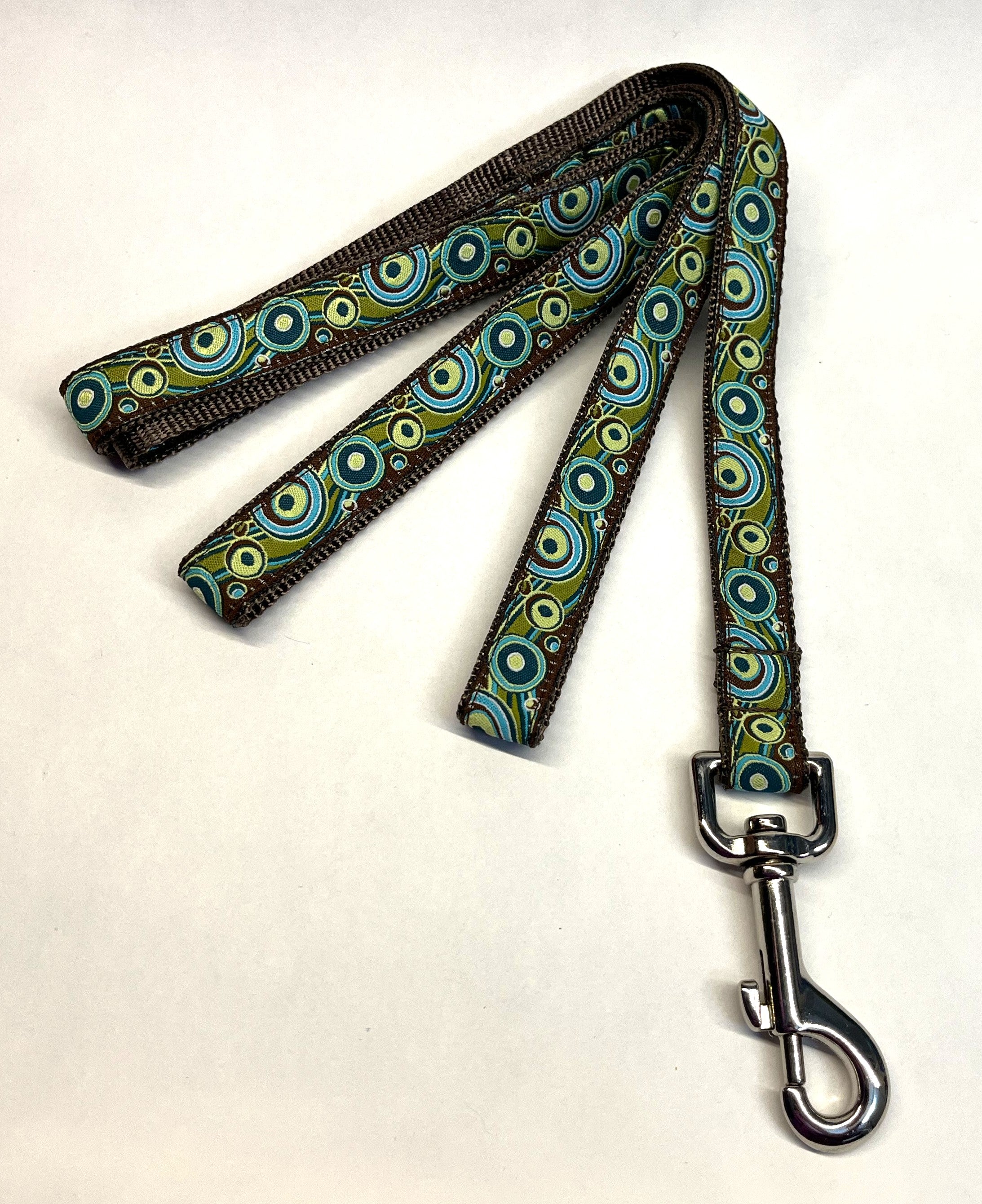 Brown Blue Green Swoosh with Dots Dog Leash 3/4