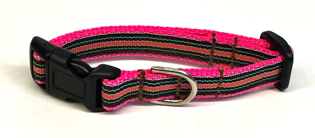Brown, Blue, Green & Pink Stripe Dog Collar 1/2