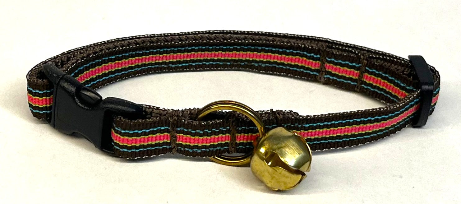 Brown with Blue, Green, and Pink Stripe Cat Collar