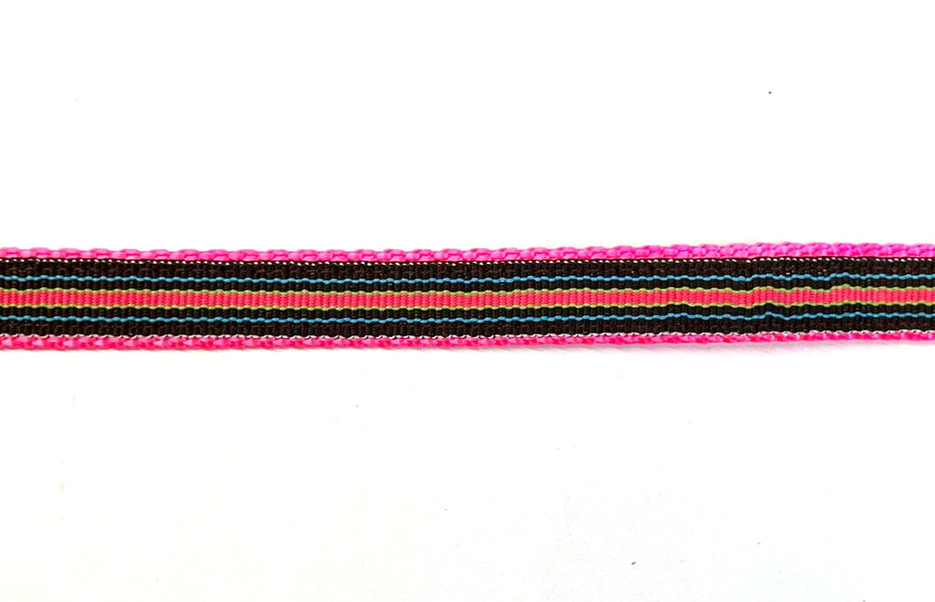Brown Blue Green Pink Stripe Dog Collar 1/2 inch
