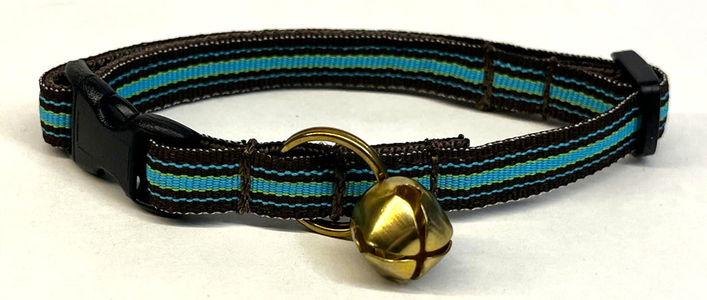 Brown, Blue, and Green Stripe Cat Collar