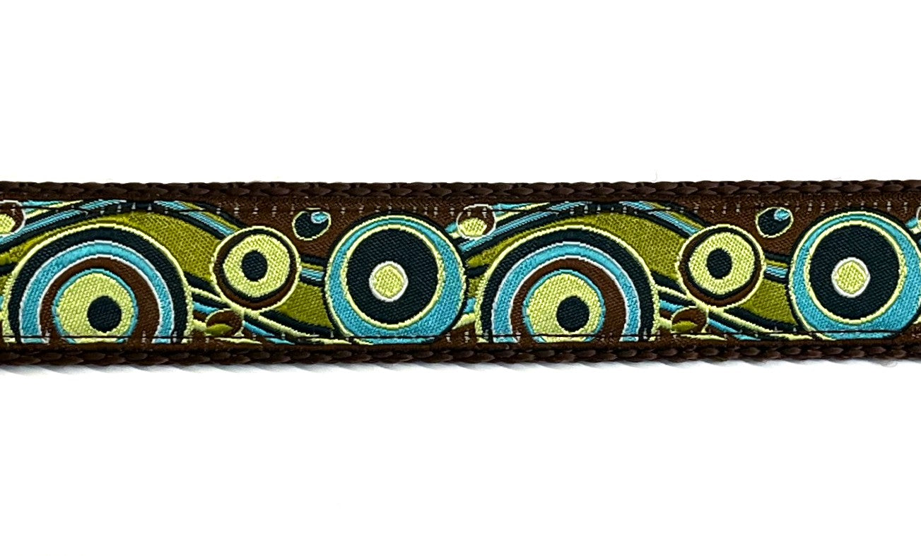 Brown Blue Green Swoosh with Dots Dog Leash 1in