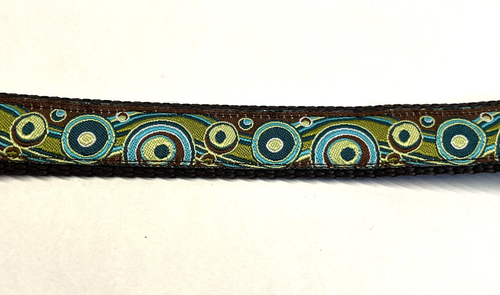 Brown Blue Green Swoosh with Dots Dog Collar 3/4