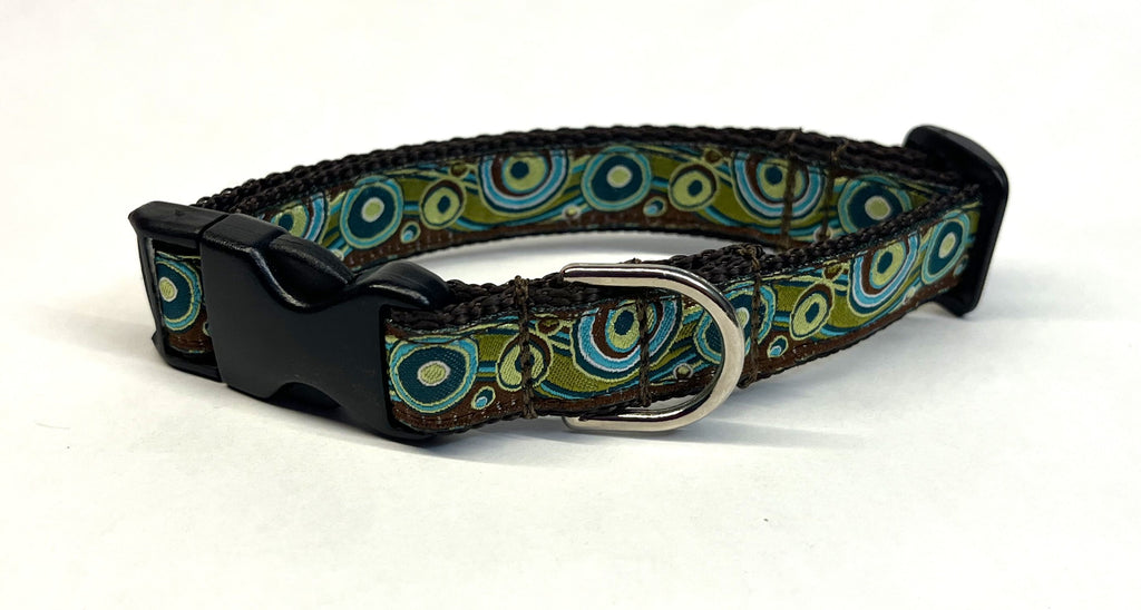 Brown Blue Green Swoosh with Dots Dog Collar 3/4