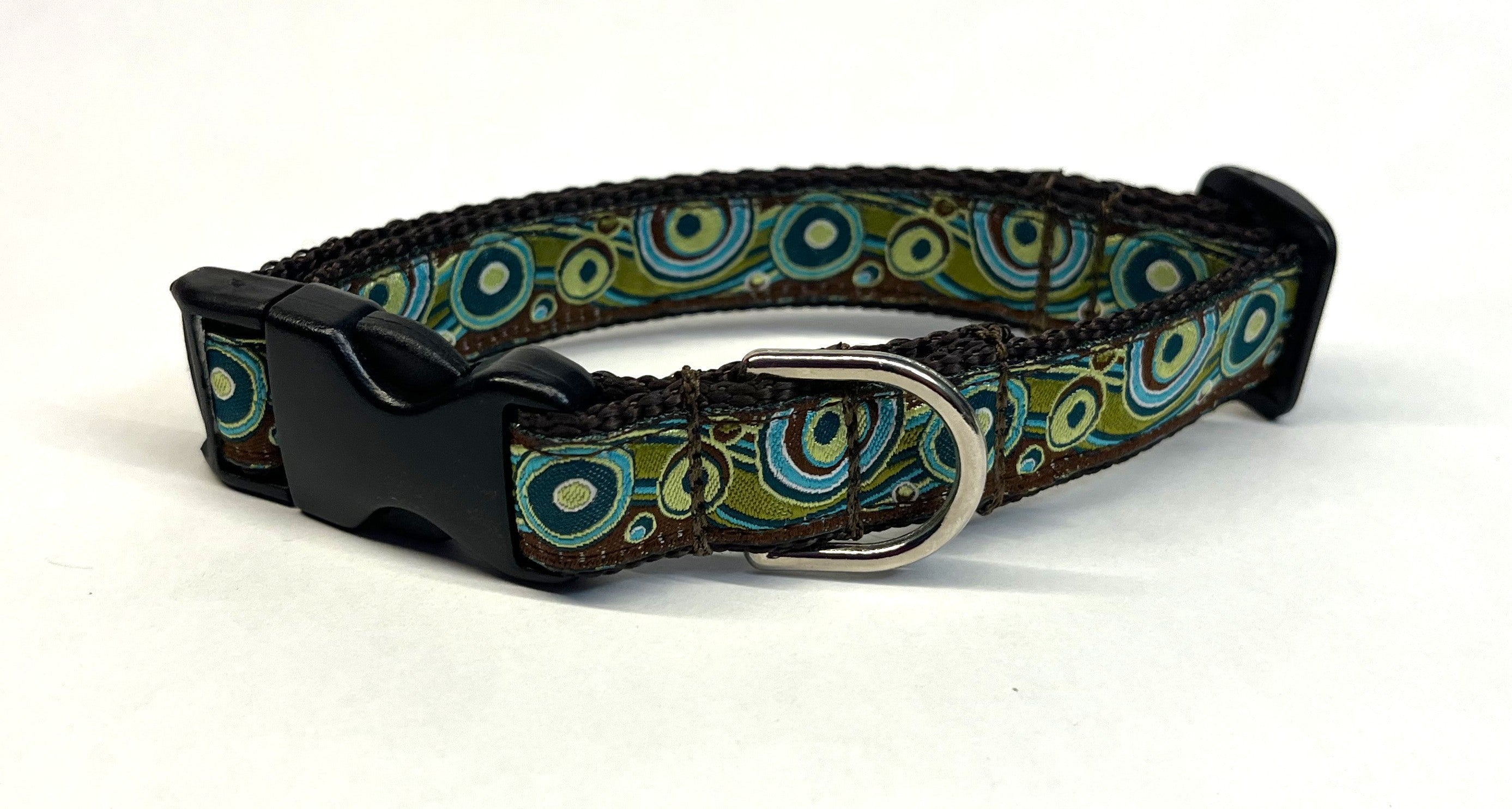 Brown Blue Green Swoosh with Dots Dog Collar 3/4