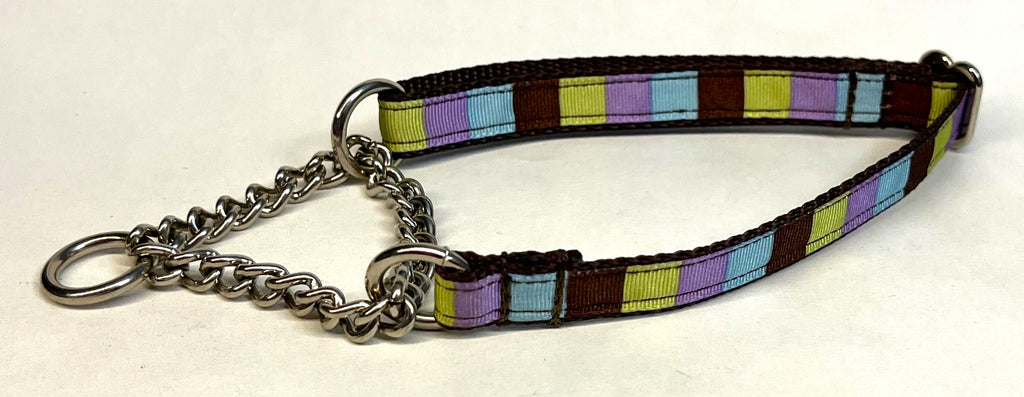 Brown, Green, Lavender, and Blue Squares Chain Martingale Collar 1/2