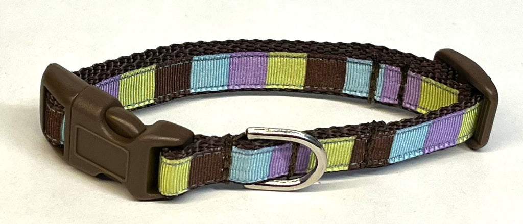 Brown, Green, Lavender, and Blue Squares Dog Collar 1/2