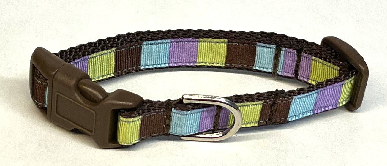 Brown, Green, Lavender, and Blue Squares Dog Collar 1/2