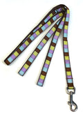 Brown, Green, Lavender, and Blue Squares Dog Leash 1/2