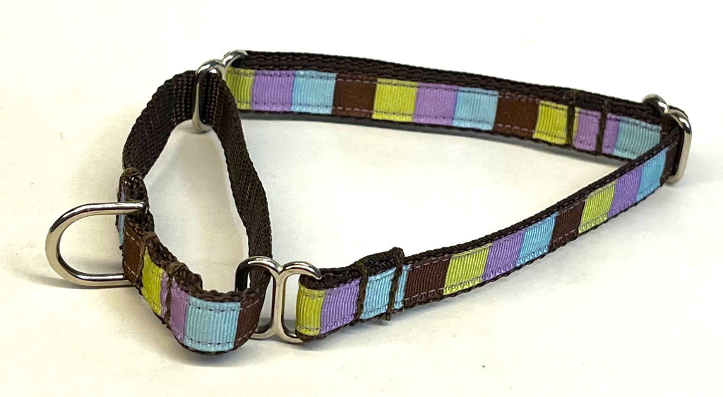 Brown, Green, Lavender, and Blue Squares Martingale Collar 1/2