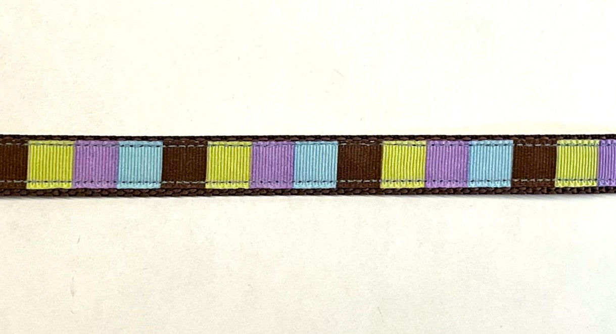 Brown, Green, Lavender, and Blue Squares Dog Collar 1/2 inch