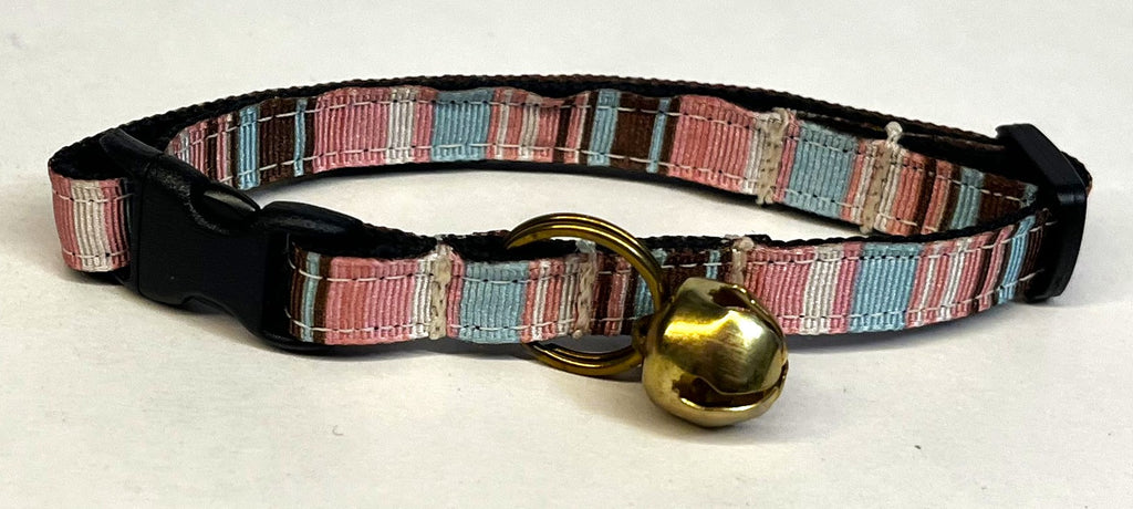 Brown, Light Pink, Light Blue & White Vertical Stripe Cat Collar