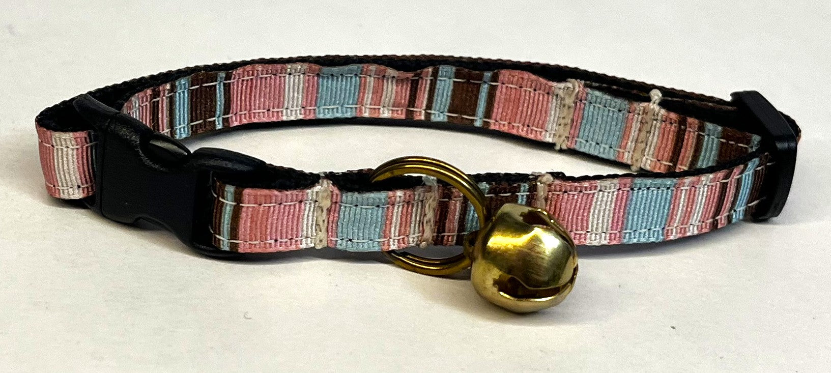 Brown, Light Pink, Light Blue & White Vertical Stripe Cat Collar