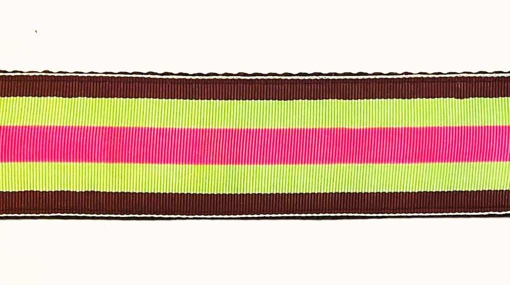 Brown, Seafoam Green, and Pink Stripe Dog Collar 1 1/2 in