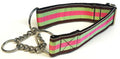 Brown, Seafoam Green, and Pink Stripe Chain Martingale Collar 1 1/2 in