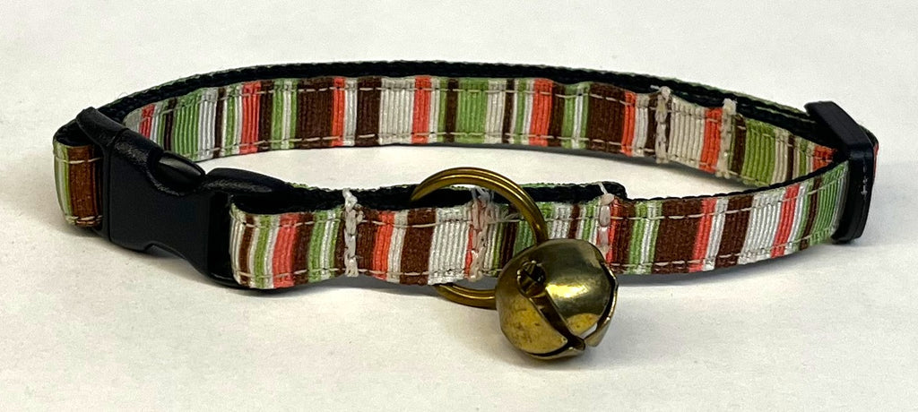 Brown, White, Green & Pink Vertical Stripe Cat Collar