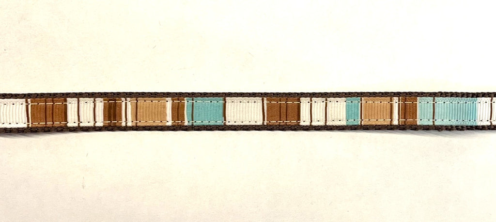 Brown, White, Tan, and Light Blue Vertical Stripes Dog Collar 1/2 inch