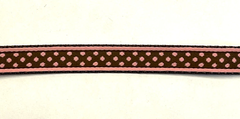 Brown with Pink Polka Dots Dog Collar 1/2 inch