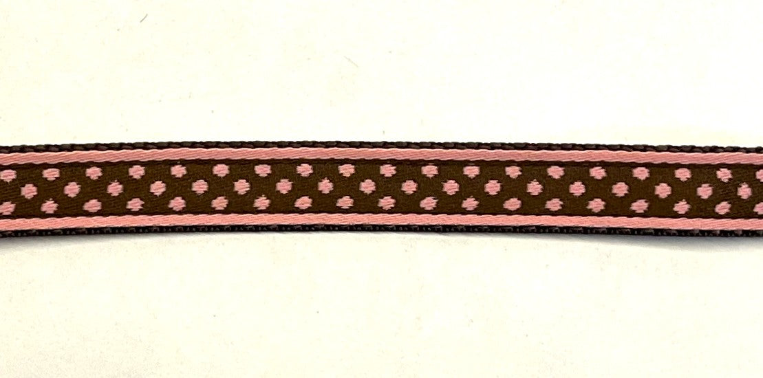 Brown with Pink Polka Dots Dog Collar 1/2 inch