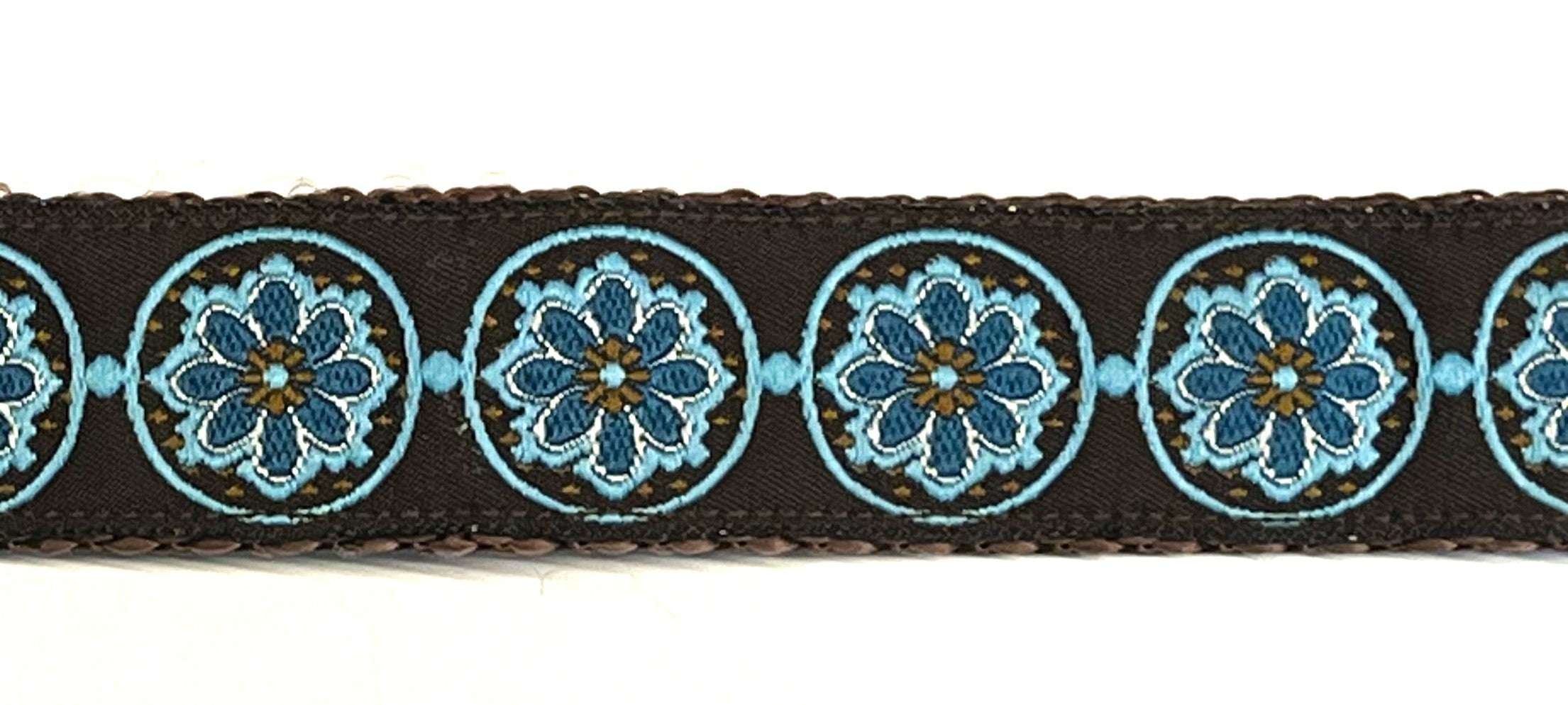 Brown with Blue Medallion Chain Martingale Collar 1in