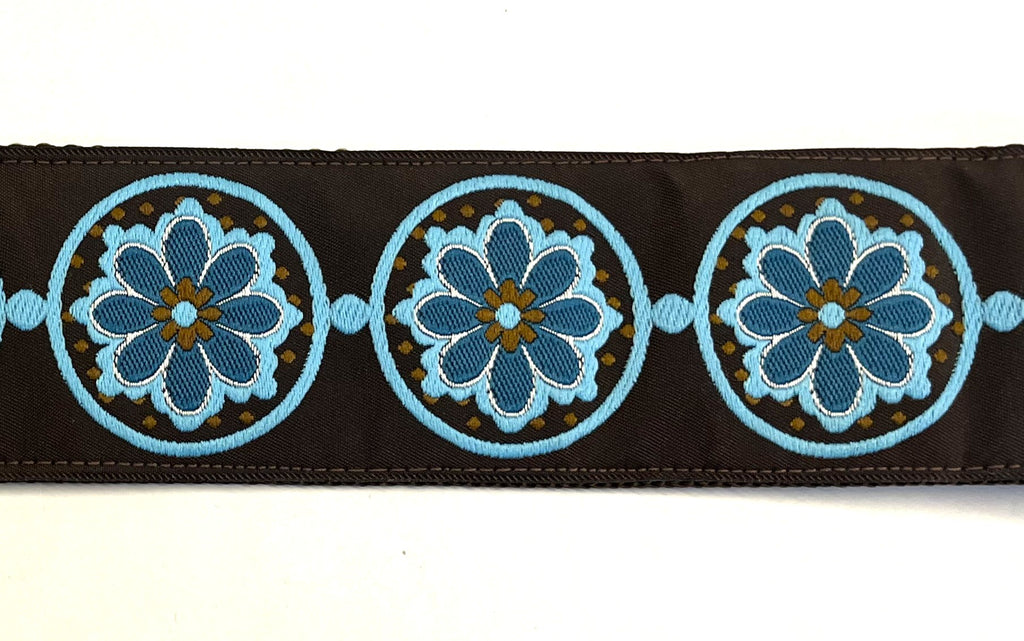 Brown with Blue Medallion Design Chain Martingale Collar 2in