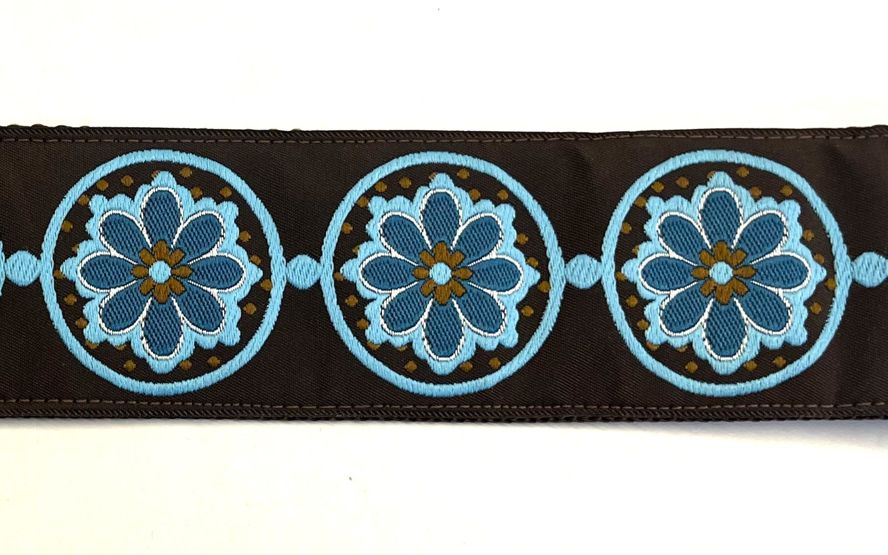 Brown with Blue Medallion Design Dog Collar 2in
