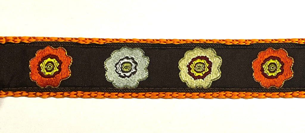 Brown with Blue, Orange, and Green Flowers Dog Collar 1in