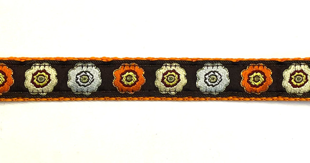 Brown with Blue Orange and Green Flowers Dog Collar 3/4