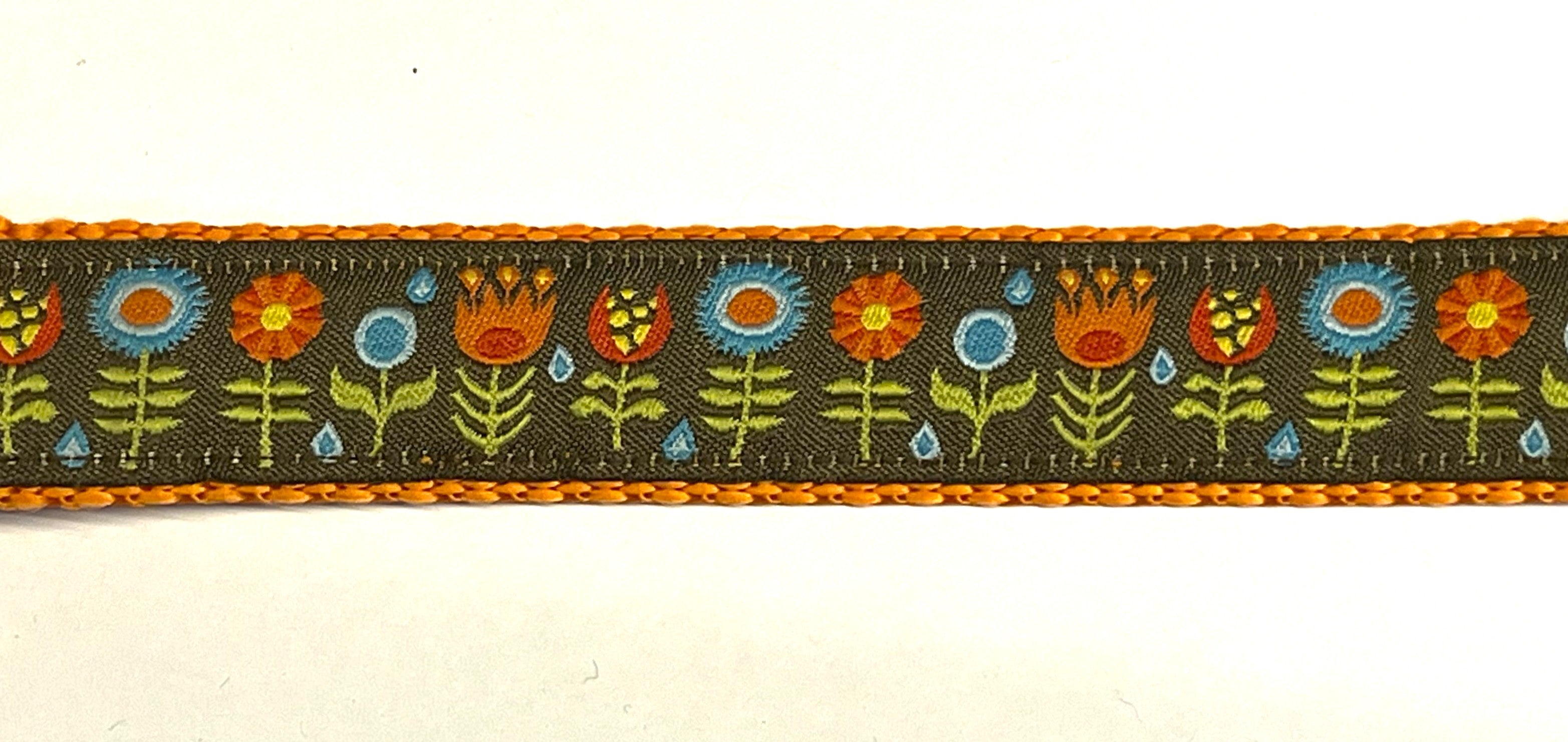 Brown with Blue, Orange, and Red Flowers Dog Collar 1in
